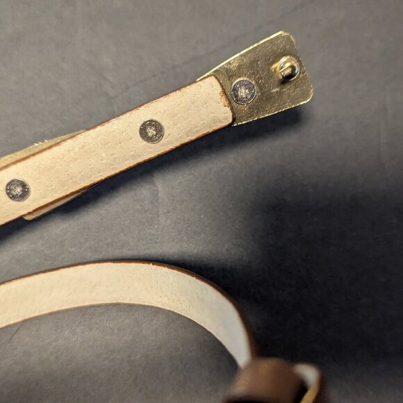 Vintage Skinny Belt Bow Tie Dainty Leather Statement Gold Hardware Bronze Brown - Picture 8 of 10